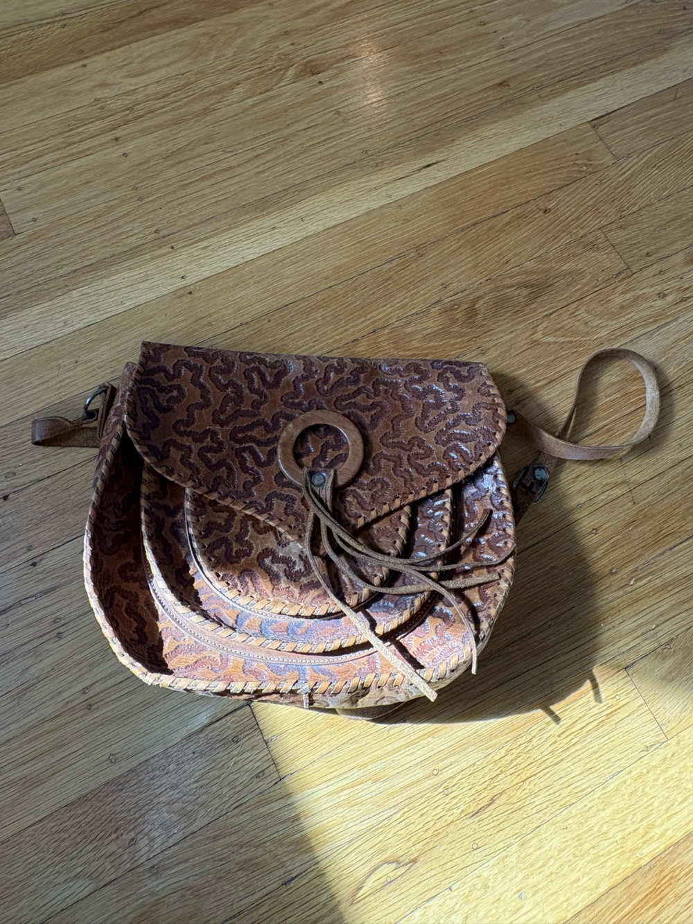 Vintage Brown Patterned Leather Crossbody Bag